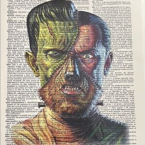 Frankenstein, Dracula, Wolfman, Mummy Art Print 8x10 not matted 8 1/2x11 matted